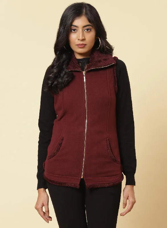 Burgundy Fleece Zipper Jacket