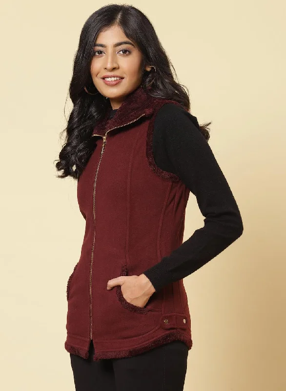 Burgundy Fleece Zipper Jacket