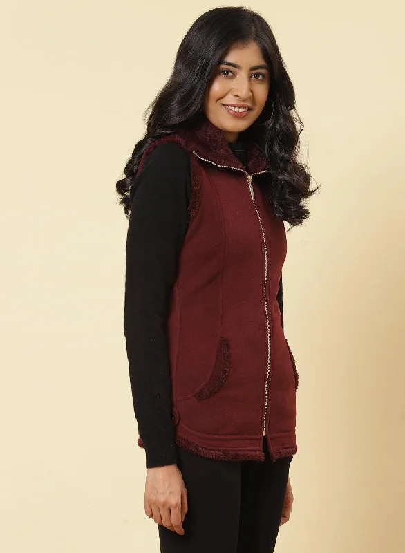 Burgundy Fleece Zipper Jacket