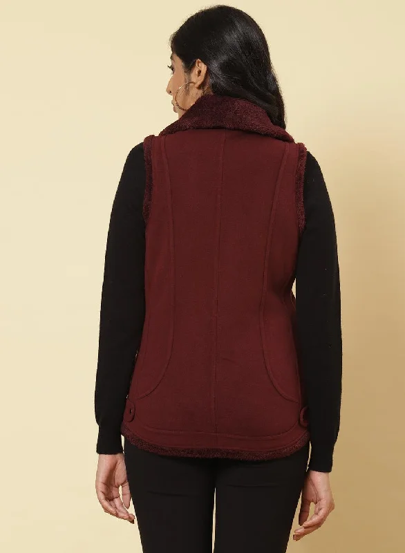 Burgundy Fleece Zipper Jacket