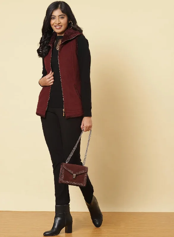 Burgundy Fleece Zipper Jacket