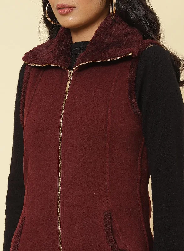 Burgundy Fleece Zipper Jacket