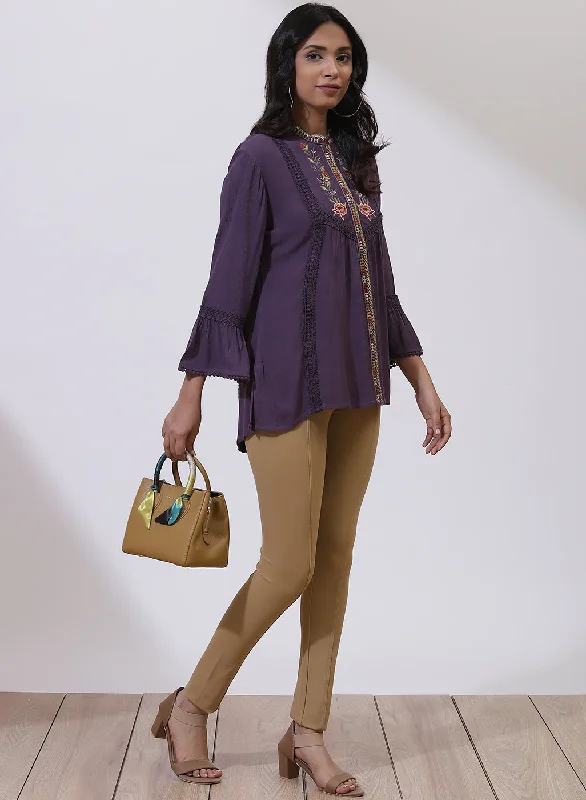 Purple Floral Embroidered Nargis Tunic