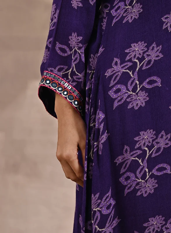 Purple Floral Print Dhaage Collection Kurta With Embroidery