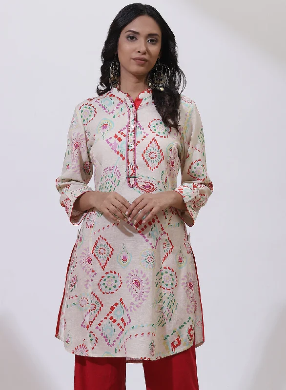 Off White and Red Printed Nargis Kurti