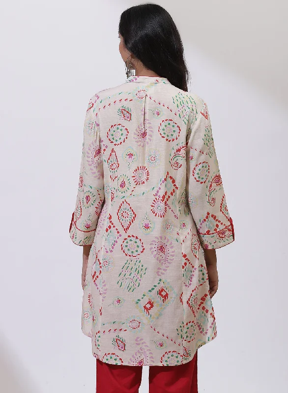 Off White and Red Printed Nargis Kurti