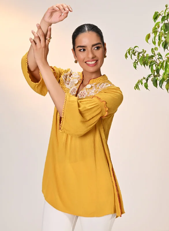 Rifa Sunshine Embroidered Crinkled Crepe Top for Women