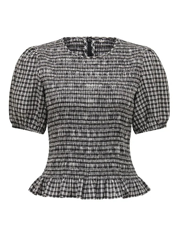 Sadie Checked Shirred Top