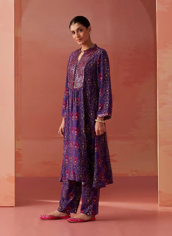 Sania Purple Printed Rayon Kurta Set