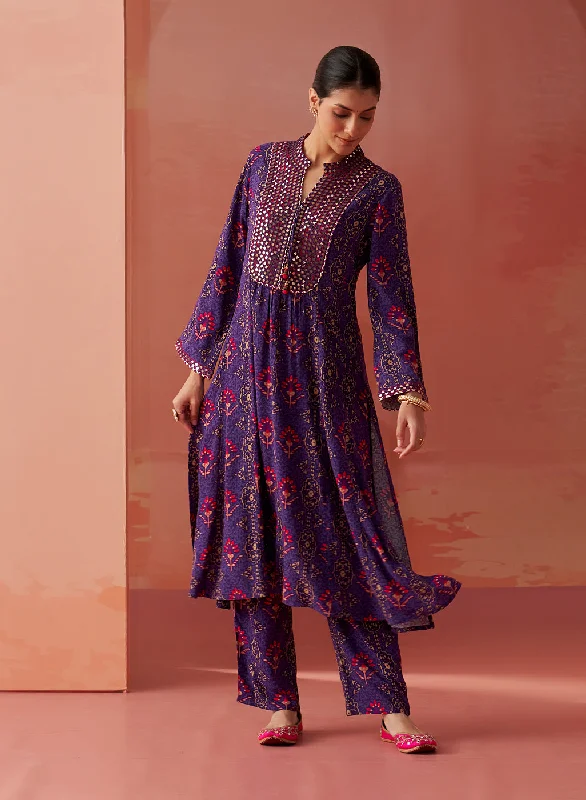 Sania Purple Printed Rayon Kurta Set