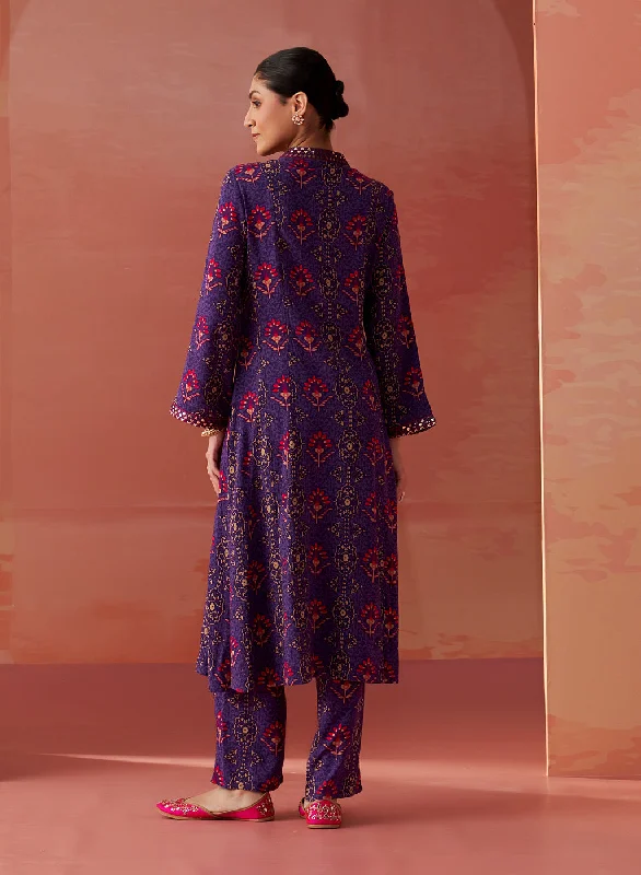 Sania Purple Printed Rayon Kurta Set