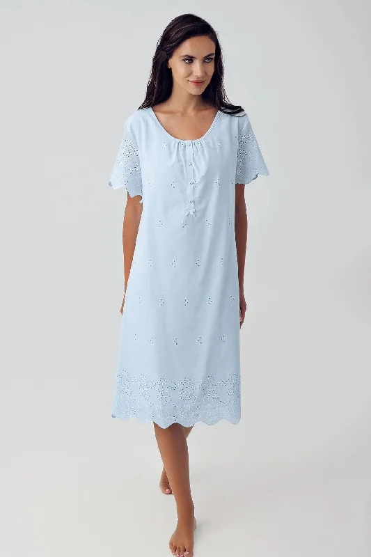 Shopymommy 10117 Woven Maternity & Nursing Nightgown Blue