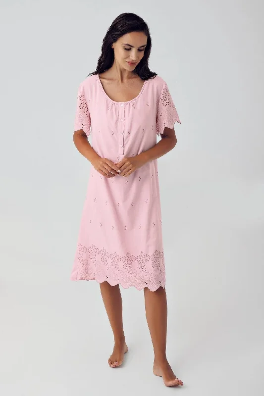 Shopymommy 10117 Woven Maternity & Nursing Nightgown Powder