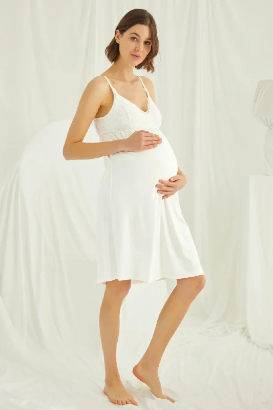 Shopymommy 18489 Lace Strappy Maternity & Nursing Nightgown Ecru