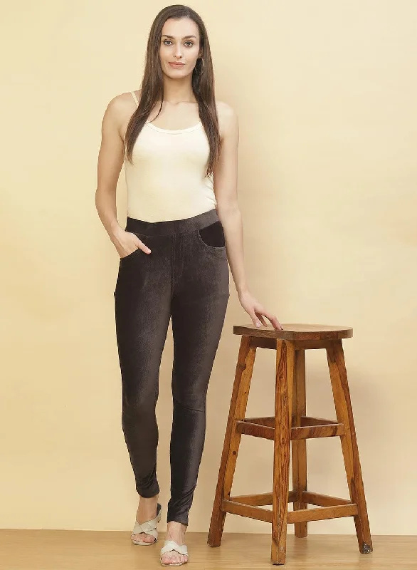 Slate Grey Velvet Jeggings