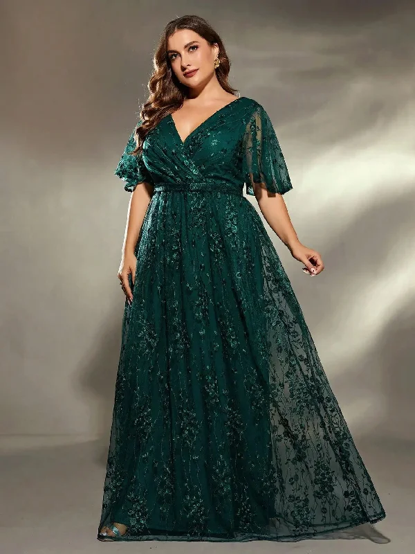 Women's Evening Mesh Lace Fashion Designer Long Dresses (Plus Size)