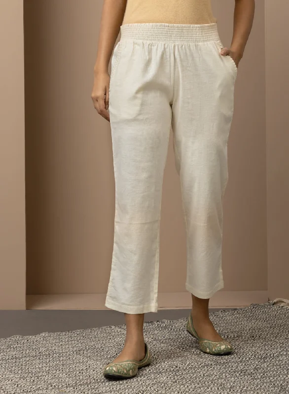 White Regular Plain Linen Capri