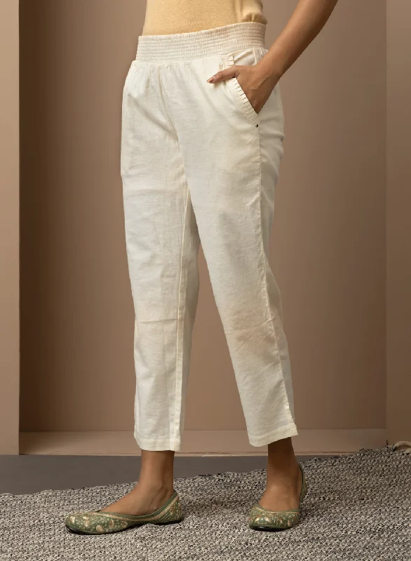 White Regular Plain Linen Capri