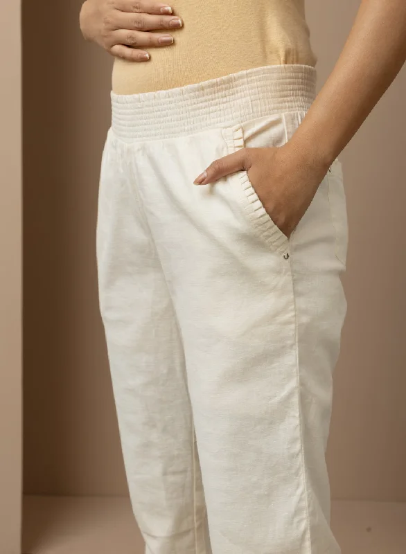 White Regular Plain Linen Capri