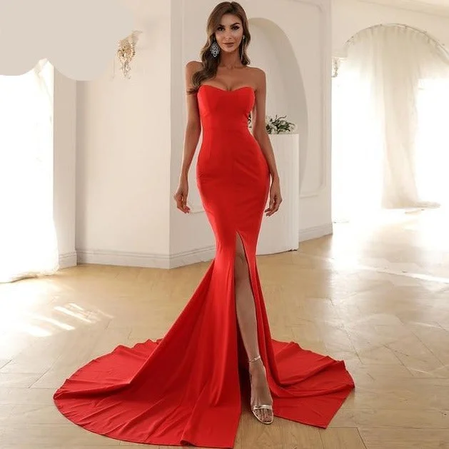 Women's Wrapped Chest Asymmetric Fashion Designer Backless Dresses (Long)