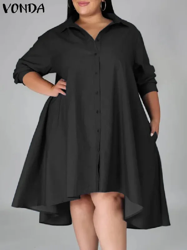 Women's Fashion Designer Asymmetrical Shirt Short Dresses (Plus Size)