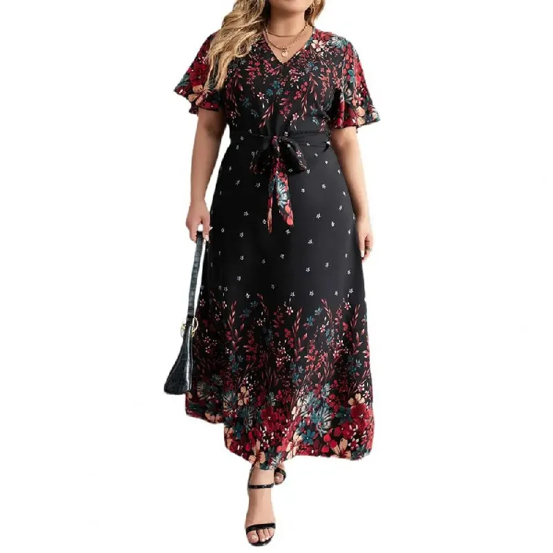 Women's Floral Printed Fashion Designer Long Dresses (Plus Size)