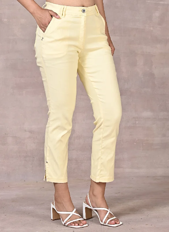 Yellow Regular Plain Capri