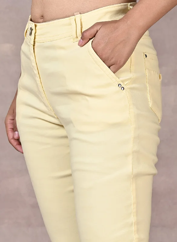 Yellow Regular Plain Capri