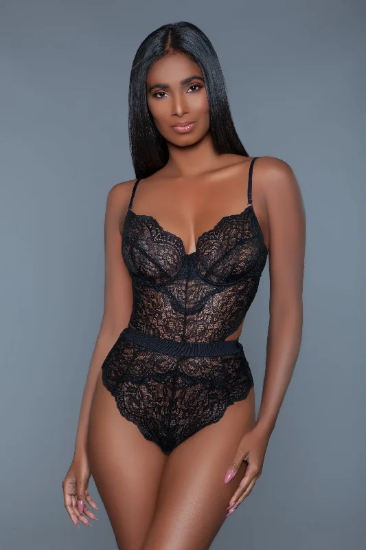 BeWicked Bettany Bodysuit Lace Teddy Black