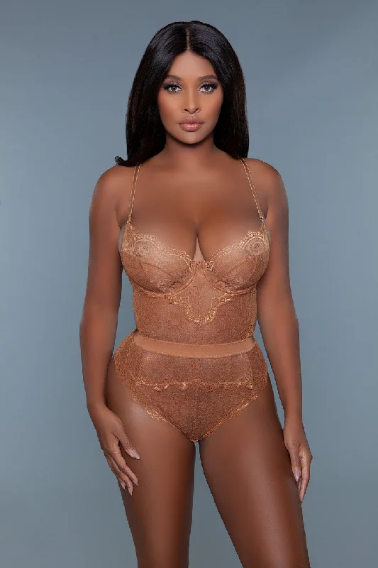 BeWicked Bettany Bodysuit Lace Teddy Caramel