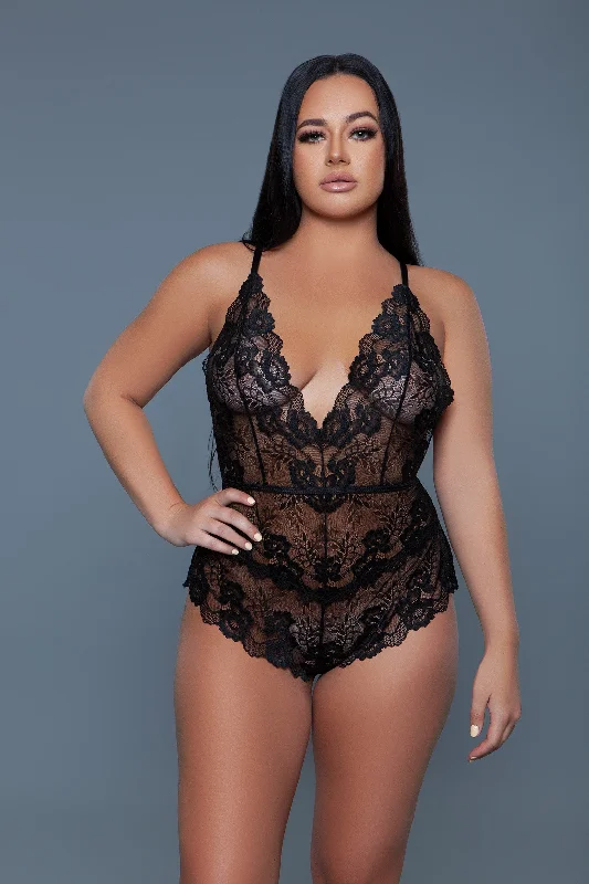 BeWicked Plunge Lace Teddy Jolene Bodysuit Black