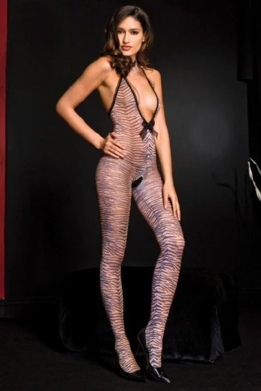 Tiger Print Crotchless Bodystocking