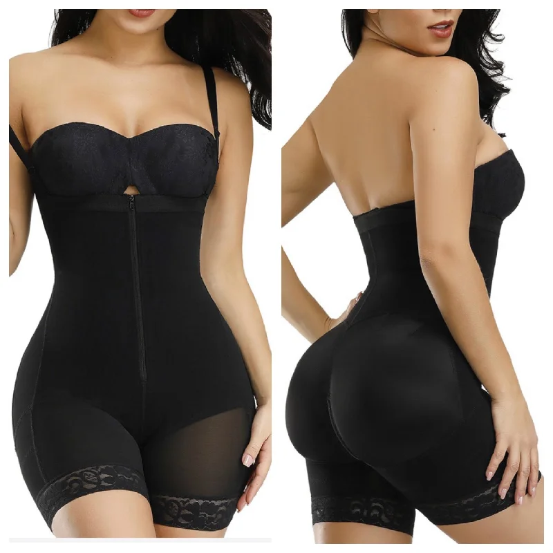 Black Detachable Straps Full Body Shaper Zipper Body Shapewear