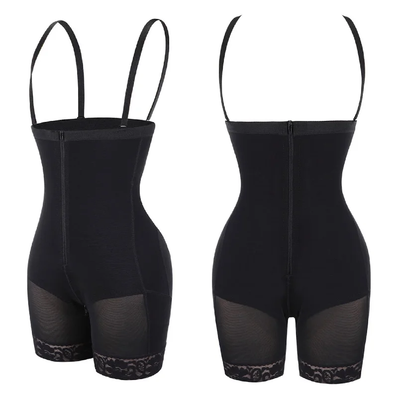 Black Detachable Straps Full Body Shaper Zipper Body Shapewear