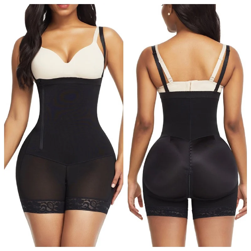 Black Detachable Straps Side Zip Full Body Shaper Ultra Light