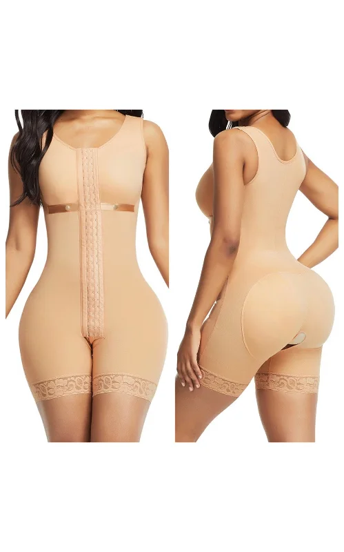 Happiness.Shapes Front Hooks Full Bodysuit Lace Trim Flatten Tummy