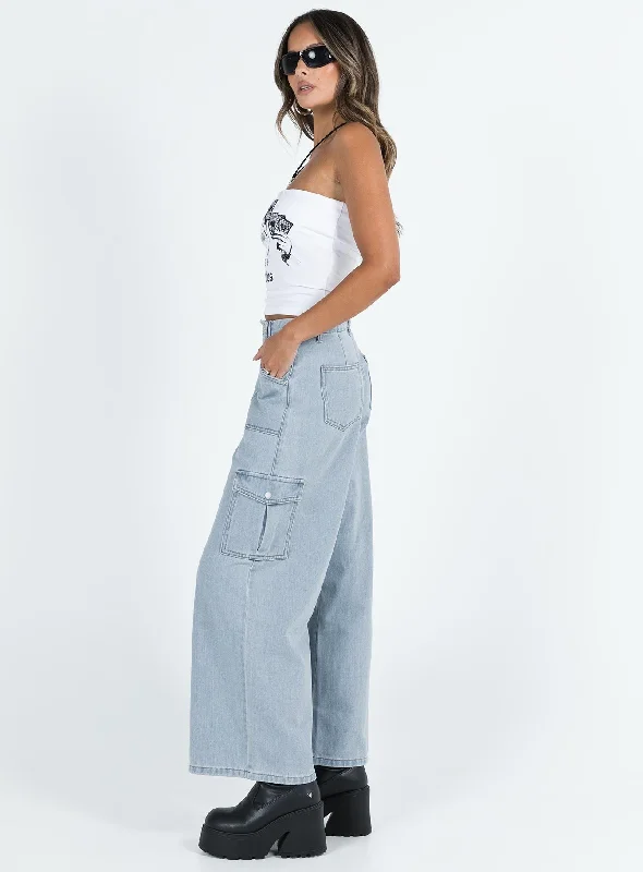 Adrianne Wide Leg Cargo Jeans Light Wash Denim