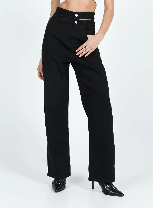 Bansley Double Waistband Jeans Black Denim