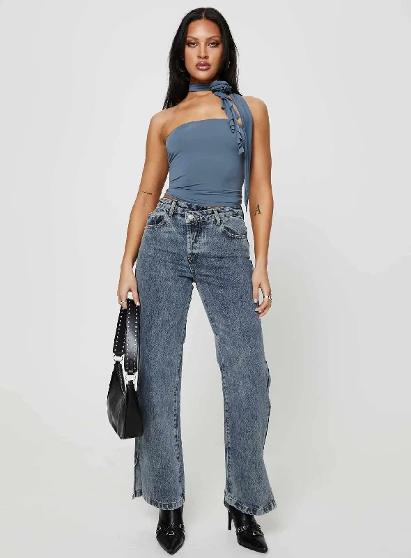 Brunell Asymmetrical Waistband Jeans Mid Wash