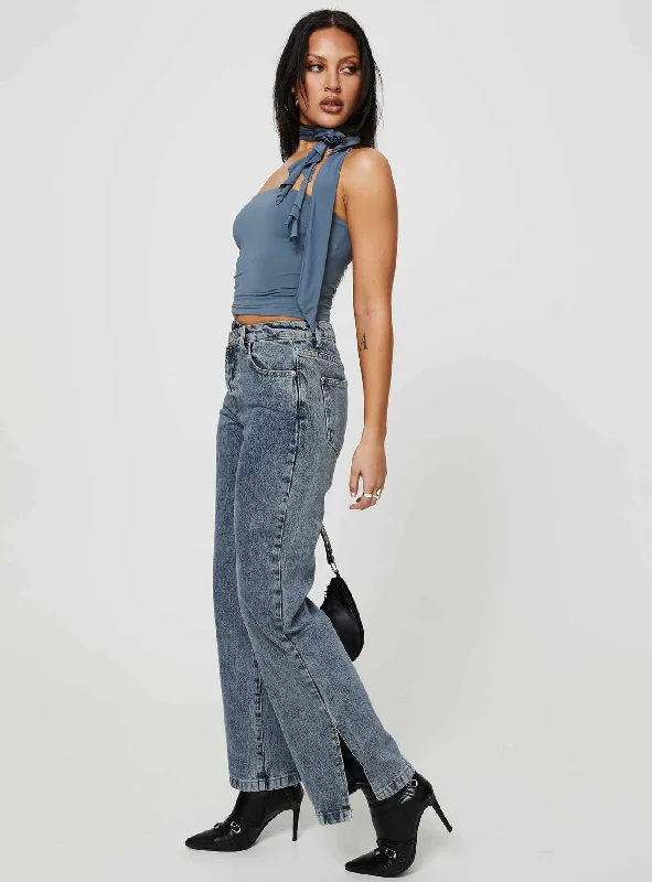 Brunell Asymmetrical Waistband Jeans Mid Wash