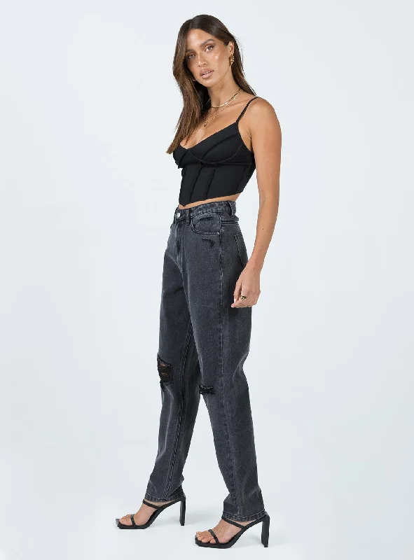 Emmette High Waisted Mom Jean Washed Black