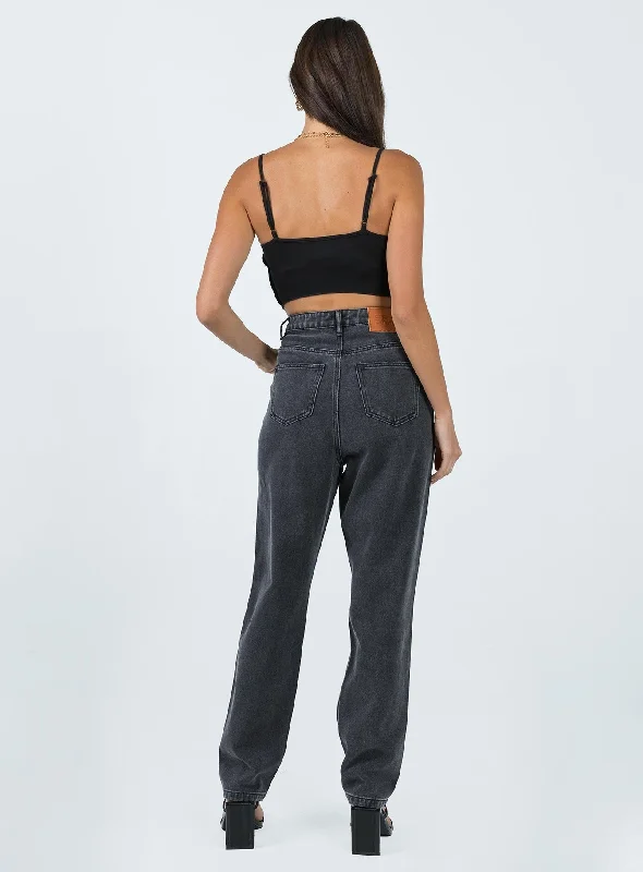 Emmette High Waisted Mom Jean Washed Black