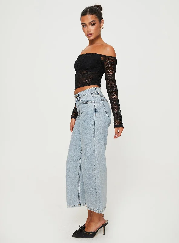 Hellsa Low Rise Slouch Cropped Jeans Light Wash