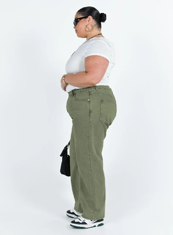 Holly Asymmetric Straight Leg Jean Green Denim Curve