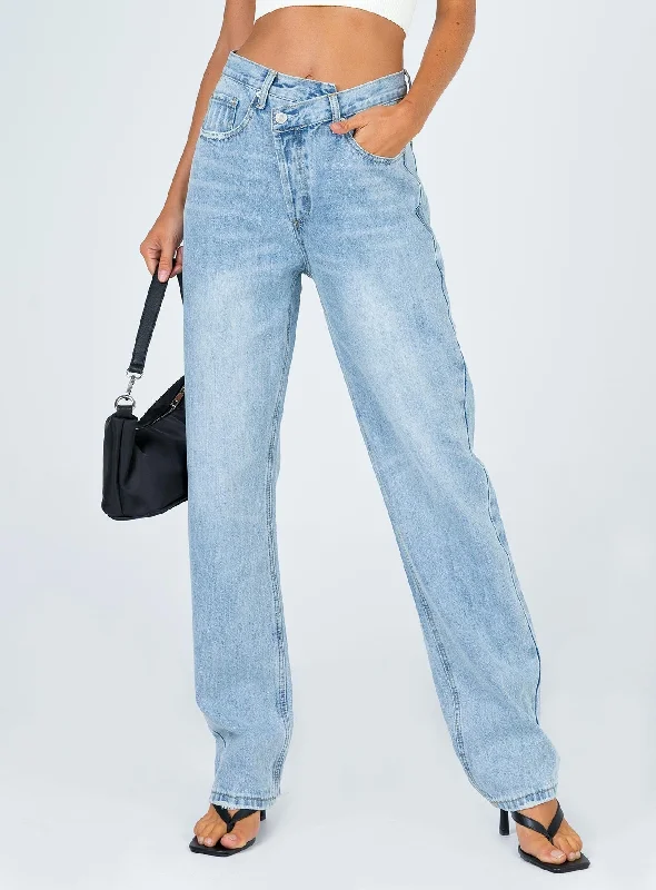 Holly Asymmetric Straight Leg Jean Light Wash Denim Petite