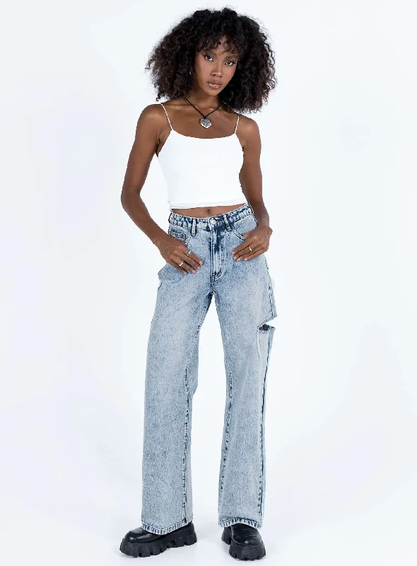 Johnston Wide Leg Jeans Mid Wash Blue