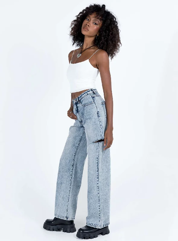 Johnston Wide Leg Jeans Mid Wash Blue