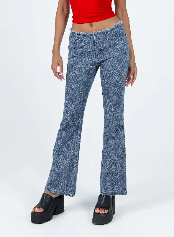 Loweana Low Rise Jacquard Flare Jean Blue Denim