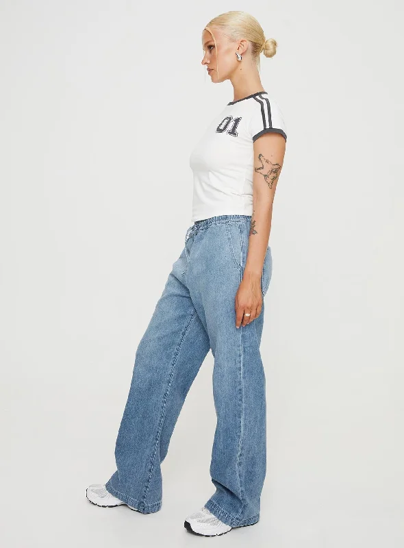 Maves Denim Drawstring Pants Mid Wash