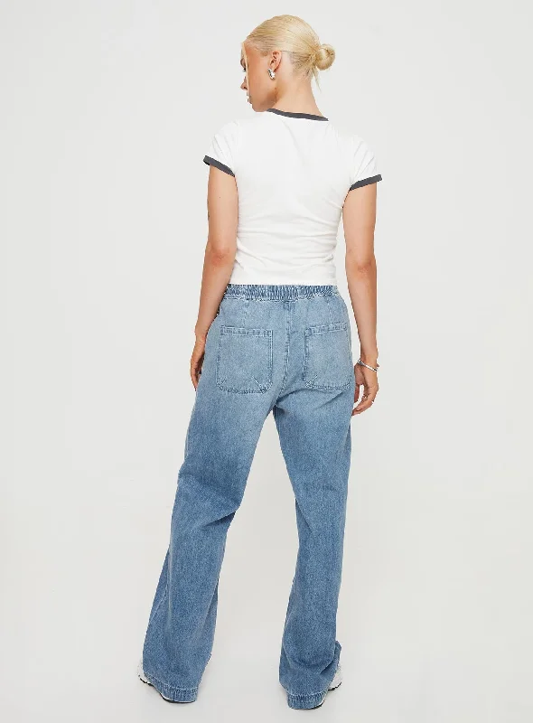 Maves Denim Drawstring Pants Mid Wash